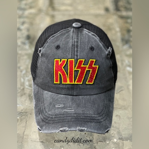 NWT Hot! KISS Rock & Roll Handmade Vintage Look Crystal Bling Ball Cap - Picture 3 of 10
